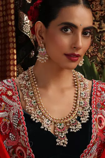 Gold plated kundan multicolor stones necklace set