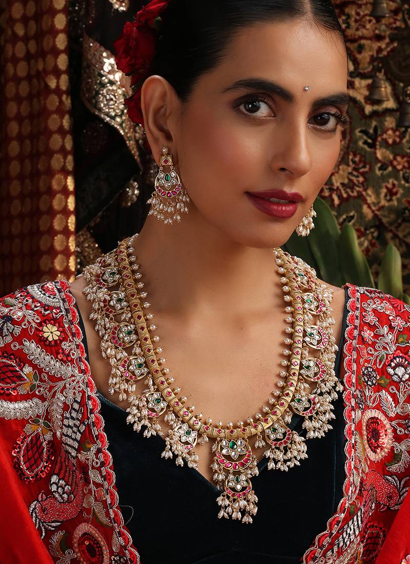 Gold plated kundan multicolor stones necklace set