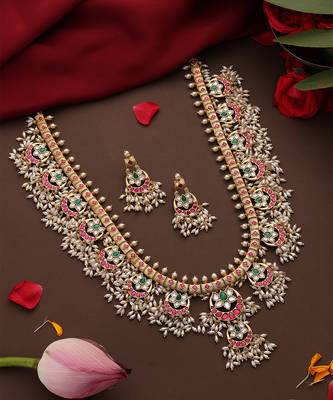 Gold plated kundan multicolor stones necklace set 2