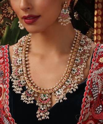 Gold plated kundan multicolor stones necklace set 3