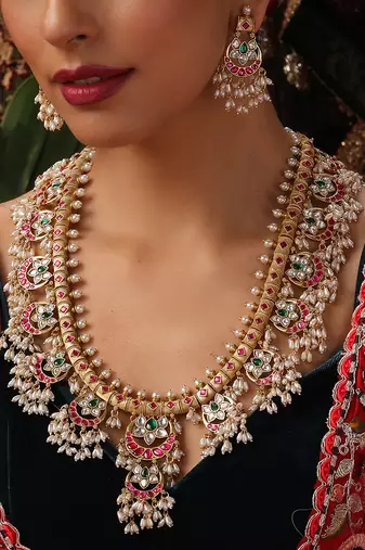 Gold plated kundan multicolor stones necklace set