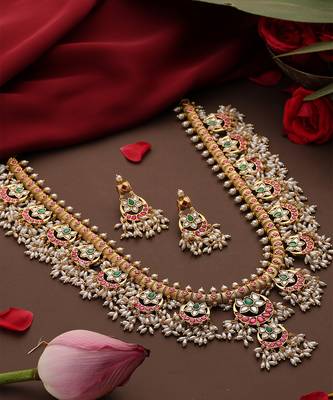 Gold plated kundan multicolor stones necklace set 4