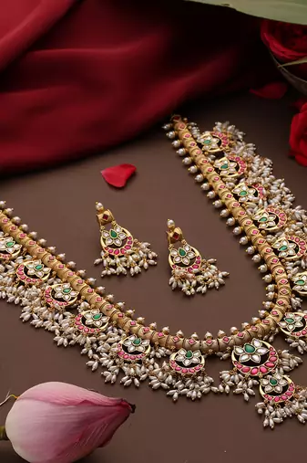 Gold plated kundan multicolor stones necklace set