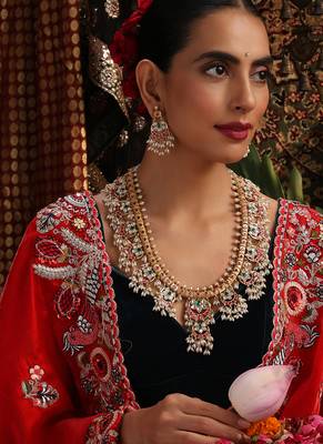 Gold plated kundan multicolor stones necklace set 5