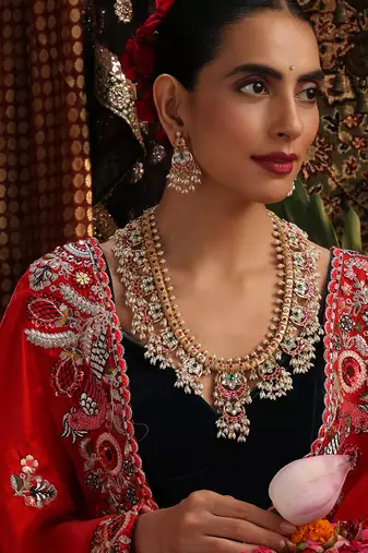 Gold plated kundan multicolor stones necklace set