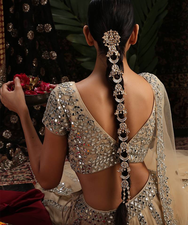 Gold plated kundan hair braid pin