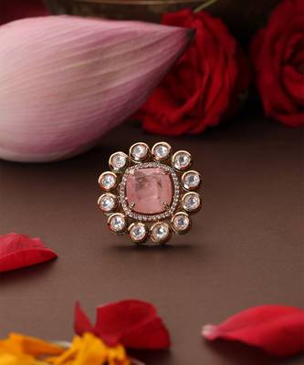 Gold plated kundan pink stone ring 2