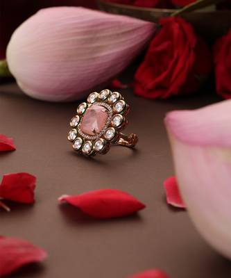 Gold plated kundan pink stone ring 3