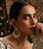 Gold plated kundan green stones chandbali earrings