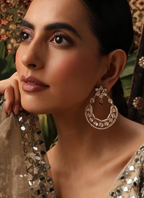 Gold plated kundan green stones chandbali earrings 5