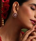 Gold plated kundan red stone stud earrings