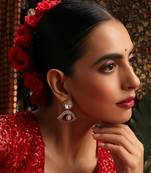 Gold plated kundan red stone earrings