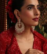 Gold plated kundan red stone chandbali earrings