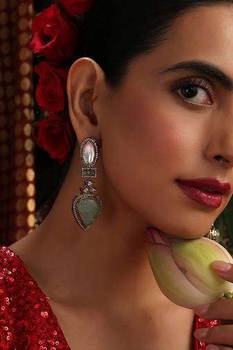 Gold plated kundan Turquoise stones danglers earrings