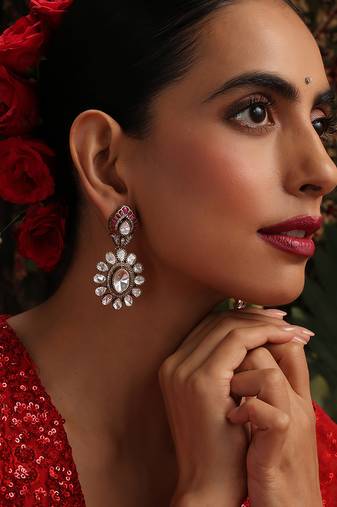 gold plated kundan dangler earrings