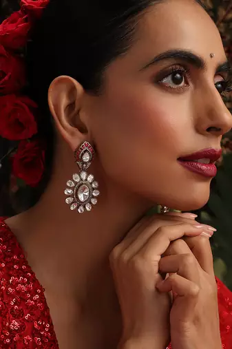 gold plated kundan dangler earrings