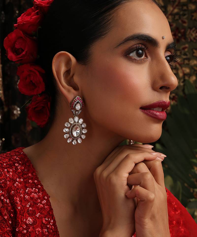 gold plated kundan dangler earrings