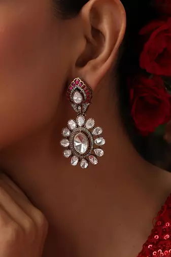 gold plated kundan dangler earrings
