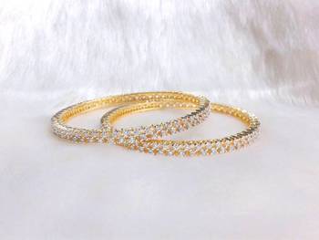  Tiny Round Shape Cz Stones Studded Kada Glittering Bangle Pair 1