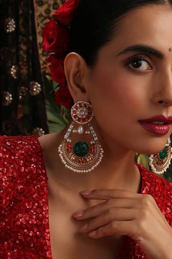Gold plated kundan multicolor stones chandbali earrings