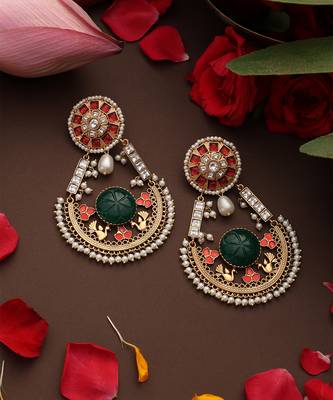 Gold plated kundan multicolor stones chandbali earrings 2