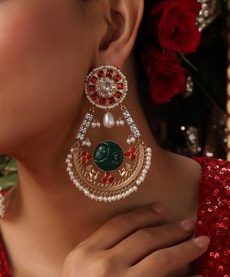 Gold plated kundan multicolor stones chandbali earrings 3