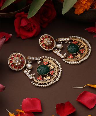 Gold plated kundan multicolor stones chandbali earrings 4