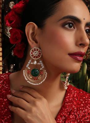 Gold plated kundan multicolor stones chandbali earrings 5