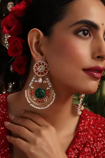 Gold plated kundan multicolor stones chandbali earrings