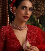 Rose gold plated red stones necklace set