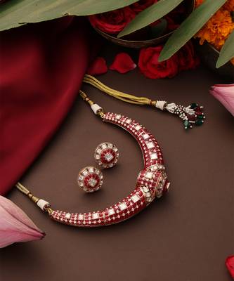 Rose gold plated red stones necklace set 2