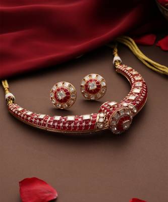 Rose gold plated red stones necklace set 4