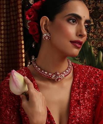 Rose gold plated red stones necklace set 5