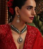 Gold plated kundan green stones necklace set