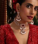Rose gold plated kundan red stones choker necklace set