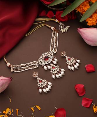 Rose gold plated kundan red stones choker necklace set 2
