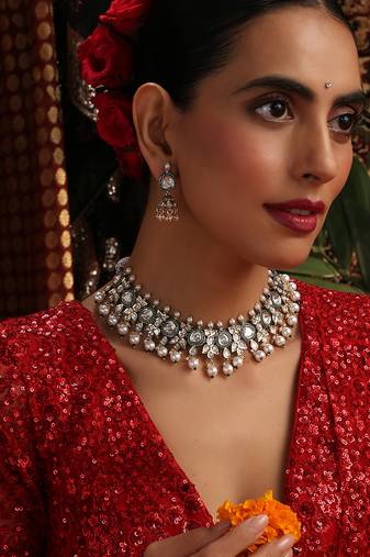 Gold plated kundan Pearls necklace set