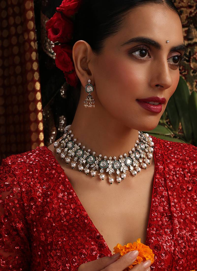 Gold plated kundan Pearls necklace set