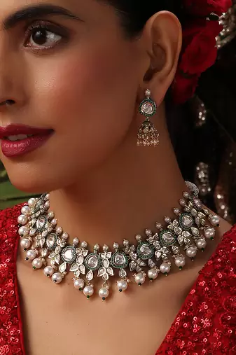 Gold plated kundan Pearls necklace set