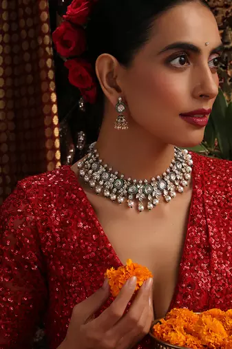 Gold plated kundan Pearls necklace set