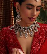 Gold plated kundan green stones necklace set