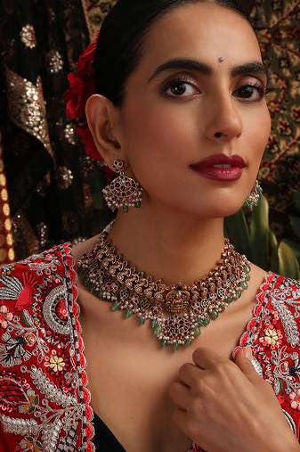 Gold plated multicolor stone Temple necklace set