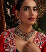 Gold plated multicolor stone Temple necklace set