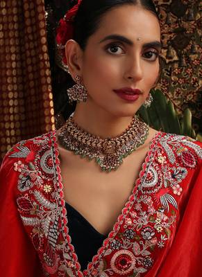 Gold plated multicolor stone Temple necklace set 5
