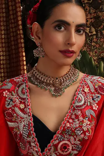Gold plated multicolor stone Temple necklace set