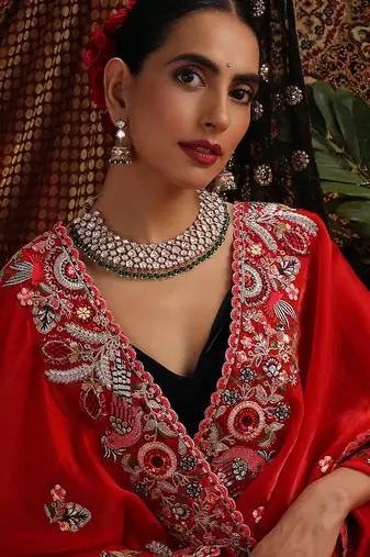 Gold plated kundan green stone necklace set