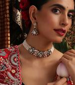 gold plated kundan green stones choker necklace set