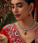 gold plated kundan red stones necklace set