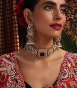 Gold plated kundan red stones choker necklace set