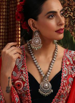 Gold plated kundan green stones necklace set 1